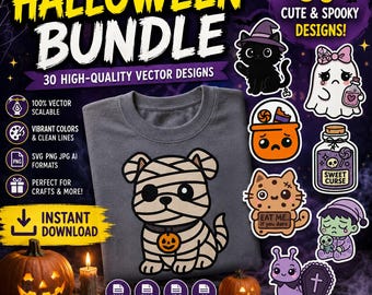 Kawaii Halloween SVG Bundle – 30 Spooky Pastel Goth Clipart (Digital Download)