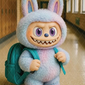 Labubu-inspired Bunny Poster – Cute & Creepy Digital Art Print – Pastel ...