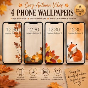 Cozy Fall Phone Wallpapers: Autumn Leaves, Pumpkins, Fox (Digital Download)