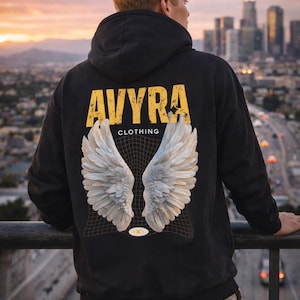 Angel Wings Graphic Hoodie | AVYRA Text, Mesh Grid Back Print