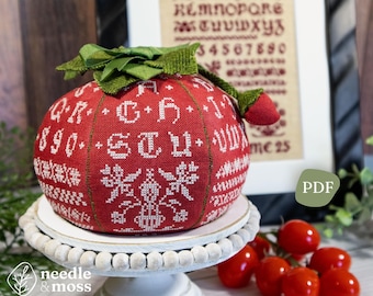 Tomato, Tomahto. PDF Pincushion and Band Sampler Cross Stitch Pattern
