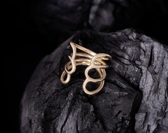 Handmade 925 Sterling Silver Double Loop Ring, Minimalist Interlocking Statement Band
