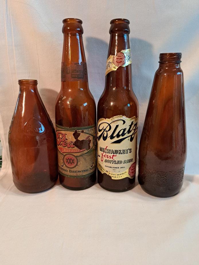 Vintage Amber Glass Bottles - Blatz Beer - Pearl Lager Beer