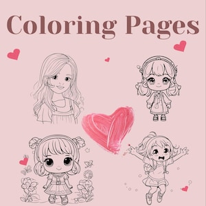 Cute Girls Coloring Pages – 8 Adorable Kawaii Girl Designs – Printable Coloring Book for Kids – Instant Digital Download PDF