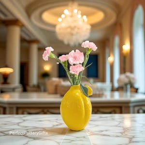 Lemon Ceramic Vase | Fruit Shaped Vase | Yellow Kitchen Decor | Summer Table Centerpiece | Lemon Table Decor | Hand Painted Fruit Vase