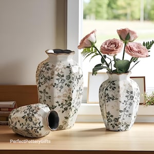 Luksusowy wazon ceramiczny | Kwiatowy element centralny wystroju domu | Mały, średni, duży lub zestaw 3 sztuk | Elegancki wazon na kominek | Prezent ślubny | Dekoracja