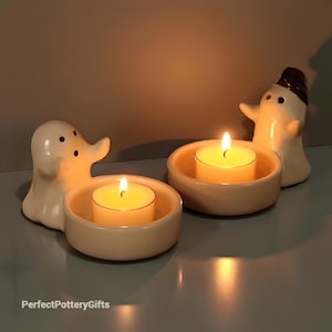 Ghost Candle Holder | Halloween Tealight Holder | Cute Ghost Decor | Ceramic Candle Holder | Spooky Home Decor | Fall Gift | Halloween Gift