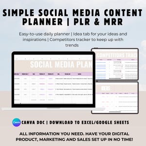 Social Media Planner | PLR & MRR | Ideas Tab | Competitor Tracker | Sell Digital Products without the 9 to 5 | Digital Marketing Tool