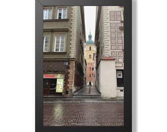 Warsaw Old Town Alley with St. Martin's Church Framed Vertical Poster | Poland Travel Wall Art