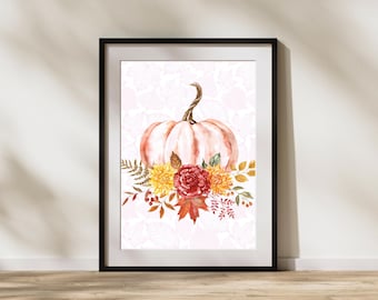 Rosa Halloweendekor | Flickaktigt Halloween | Söt höstkonst | Söt Halloweendekor | Pumpatryck i mjuka färger | Pumpaväggkonst