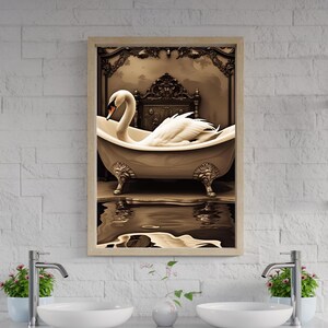 Vintage Bathroom Prints | Bathtub Wall Prints | Bathroom Wall Prints Aesthetics | Bathroom Wall Decor Print | Swan Wall Print | Bathroom Art