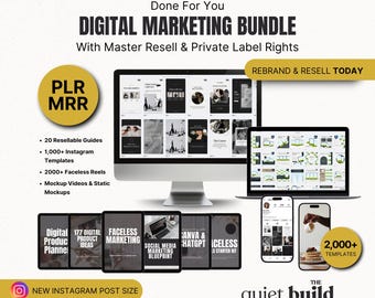 Digital Marketing PLR MRR Templates Bundle, Canva Editable Social Media Templates, Instagram Posts, Faceless Reels, Resell Rights, Planners
