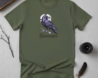 Het Raven-shirt | Edgar Allan Poe Nevermore-shirt | Victoriaanse gotische literatuur | Boekliefhebster met een duistere academische stijl