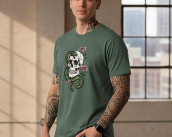 Skull & Snake Tattoo Graphic Tee, American Traditional Art