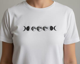 Moon Phase Shirt, Celestial Moon Phases Top, Witchy Spiritual Graphic Tee, Boho Lunar Cycle Shirt, Minimalist Moon Lover Tee