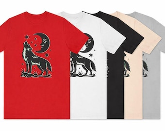 Wolf and Moon Shirt | Gothic Wolf Howling | Celestial Nature Tee | Linocut Wolf | Dark Naturalism | Lone Wolf | Mystical Moon | Wild Spirit