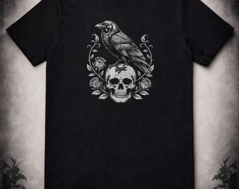 Gothic Raven T-shirt, geïnspireerd op Edgar Allan Poe, Dark Academia T-shirt
