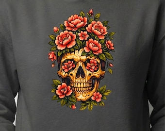 Floral Skull Hoodie, Soft Goth Grunge Sweatshirt