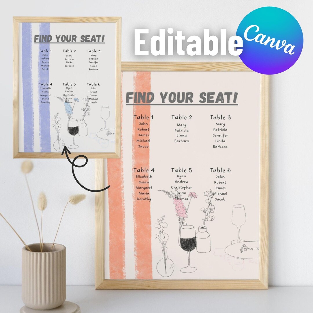 Wedding Seating Chart Template Editable Canva Garden Wedding With Round ...