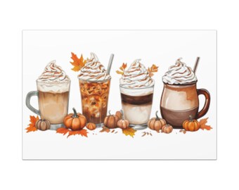 Autumn Coffee Canvas Art Wraps | Fall Decor, Pumpkin Spice Art, Coffee Lover Gift, Wall Decor, Seasonal Artwork