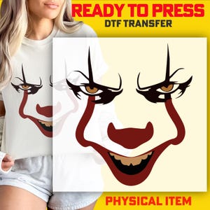 Scary Clown Face DTF Transfer: Halloween Horror Iron-On Decal