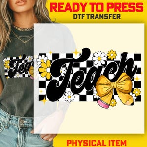 Teach DTF Transfer: Checkerboard Floral, Pencil Bow - Back To School