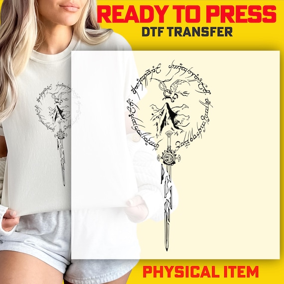 Elven Sword & Mountain DTF Transfer: Middle Earth Fantasy Art