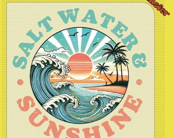 Retro Beach Sunset DTF Transfer: Salt Water Sunshine Design