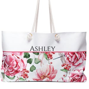 Floral Weekender Bag: Pink Flower Travel Tote - USA Assembled