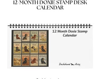 2026 Doxie Desk Calendar | Vintage Dachshund Stamp Art