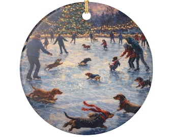 Winter-Weenie-Skate-Verzierung | Dackel Eislaufen Ornament Ornament | Gemütliches Feiertags-Hundeliebhaber-Geschenk