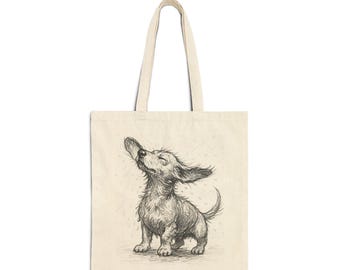 Dachshund Shake Canvas Tote Bag | Vintage Sketch Dog Market Tote | Neutral Everyday Book Bag | Dachshund Lover Gift