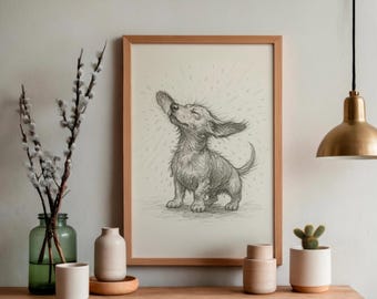 The Dachshund Shake Art Print | Pencil Sketch Style Dog Illustration | Dachshund Wall Art |  Weenie Lover Gift | Rustic Vintage Pet Decor
