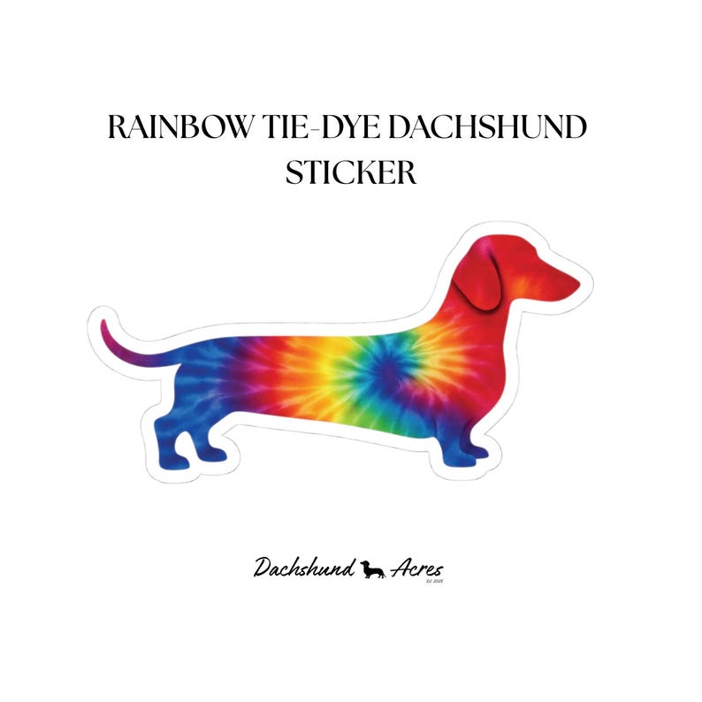 Rainbow Tie-Dye Dachshund Sticker | Glossy Vinyl Doxie Decal image 2