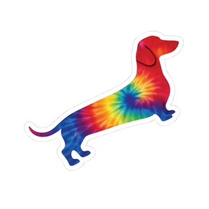 Rainbow Tie-Dye Dachshund Sticker | Glossy Vinyl Doxie Decal image 3