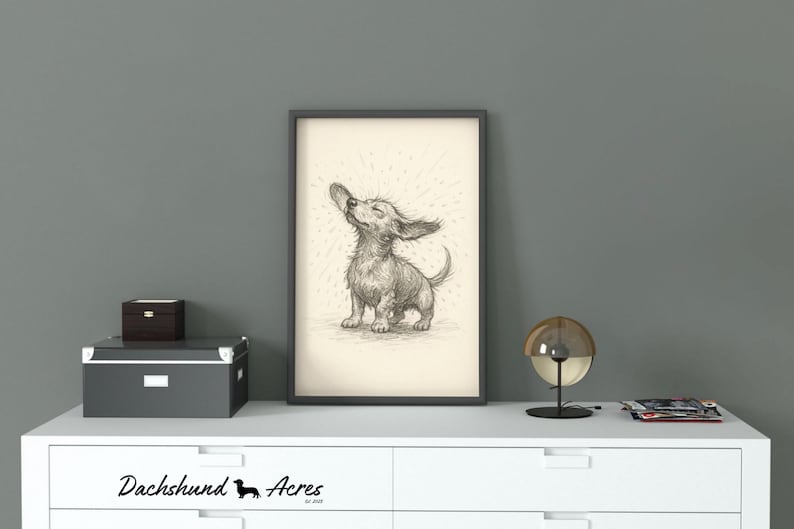 Dachshund 'Shake' Art Print | Vintage Pencil Sketch Illustration | Wiener Dog Gift | Pet Lover Gifts Bild 3
