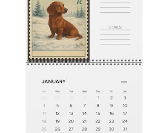 Vintage Dachshund Stamp Wall Calendar | 2026 Monthly Planner