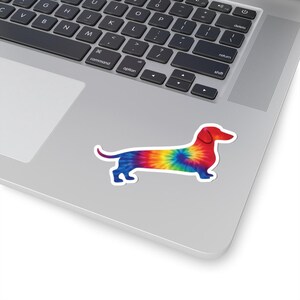 Rainbow Tie-Dye Dachshund Sticker | Glossy Vinyl Doxie Decal image 4