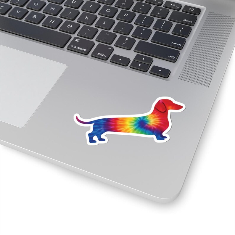 Rainbow Tie-Dye Dachshund Sticker | Glossy Vinyl Doxie Decal image 4