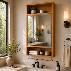 Medicine Cabinet Plans – DIY Bathroom Mirror Cabinet, Woodworking PDF, Adjustable Shelf Storage