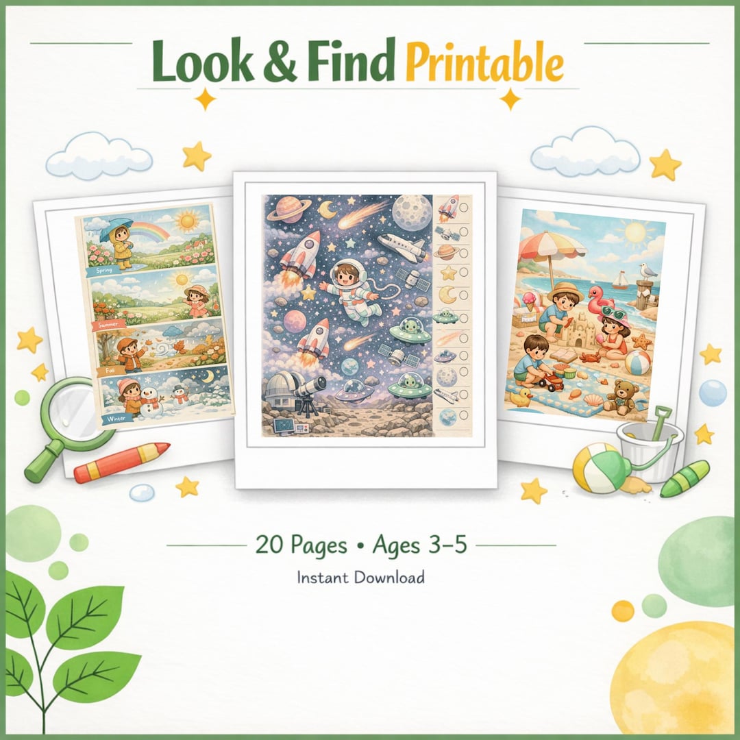 Look and Find Printable for Kids, Hidden Objects Worksheet, Seek and ...