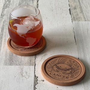 Zodiac Coaster Set – Personalized Astrology Cork Drink Coasters – Star Sign Gift for Her & Him – Horoscope Home Decor