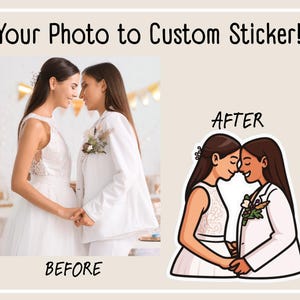 Custom Gay Couple Stickers – Personalized Cartoon Gay, Lesbian or Trans Couples Sticker Decal from Photo