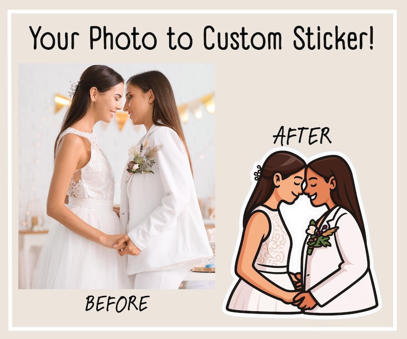 Custom Gay Couple Stickers – Personalized Cartoon Gay, Lesbian or Trans Couples Sticker Decal from Photo