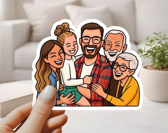 Custom Family Sticker – Photo to Drawing Cartoon Stickers – Personalized Family Vinyl Decal
