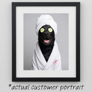 Bathroom Dog Portrait With Embroidered Bathrobe