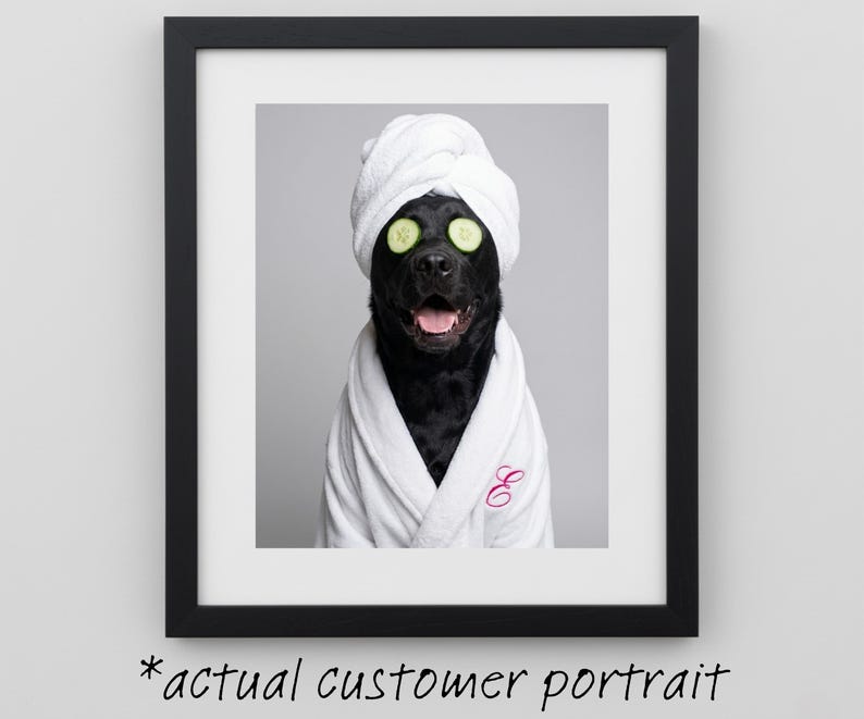 Bathroom Dog Portrait With Embroidered Bathrobe