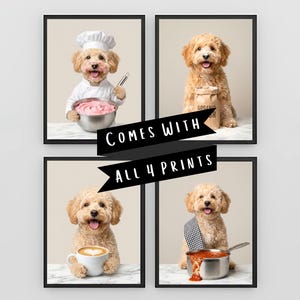 Individuell angefertigter Hund Küchen Portrait Set - 4 Lustiger Haustier Koch Wand Kunstdrucke - Personalisierter Hund Digitaler Download