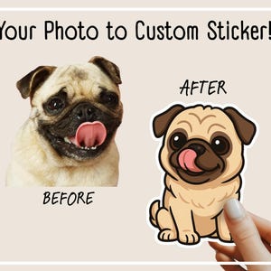 Photo to Cartoon Drawing Sticker of Your Dog or Car