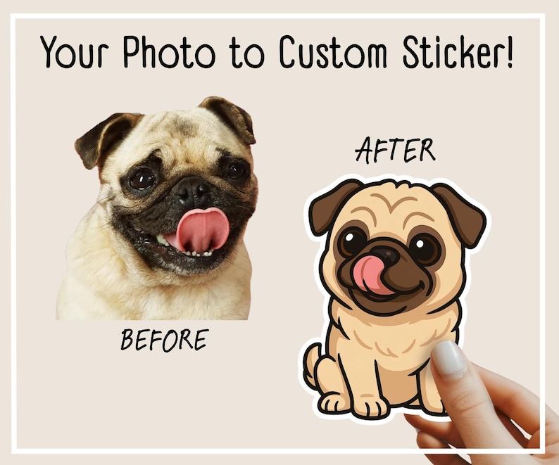 Photo to Cartoon Drawing Sticker of Your Dog or Car